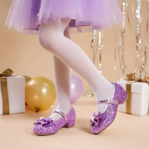 Miniatura 3 de DREAM PAIRS - Zapatos de vestir para niñas, zapatos de princesa para niña pequeña, Mary Jane, tacones bajos, con purpurina, flores, para fiesta, boda