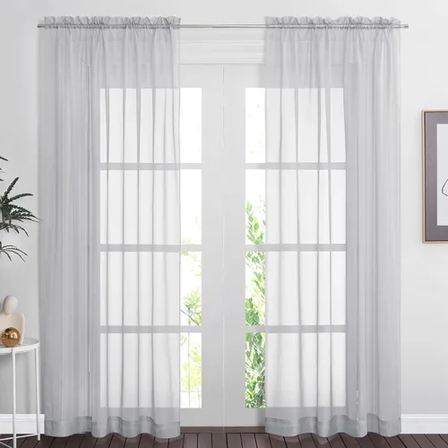 Miniatura 21 de NICETOWN Cortinas traslúcidas blancas de 63 pulgadas de largo para dormitorio, cortinas de gasa translúcida con bolsillo para barra, paneles
