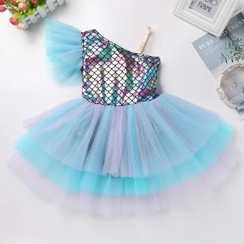 Miniatura 5 de IBAKOM Leotardo de ballet para niñas, disfraz de bailarina de Halloween, un hombro, vestido de baile de sirena y cavegirla, camisola, leotardo