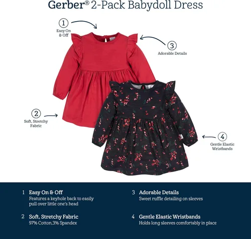 Miniatura 6 de Gerber Paquete de 2 vestidos de manga larga para bebé niña