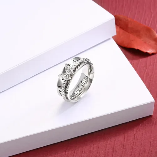 Miniatura 2 de Anillo giratorio de libélula y mariposa Sariel 925 de plata de ley, anillo antiansiedad, anillos giratorios para aliviar el estrés para mujeres