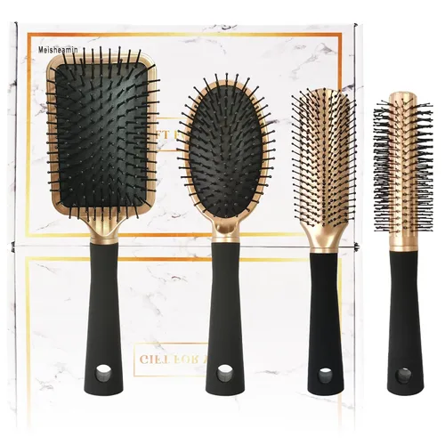 Miniatura 11 de Juego de 4 cepillos para el cabello, incluye peine ovalado de masaje antiestático, cepillo desenredante, cepillo de pelo redondo, cepillo de pelo