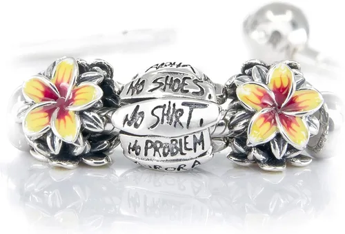 Miniatura 4 de Flor tropical roja y amarilla Plumeria Frangipani Flower Sterling Silver Charm Bead S925, Flor tropical hawaiana, flor tropical floreciente, flor