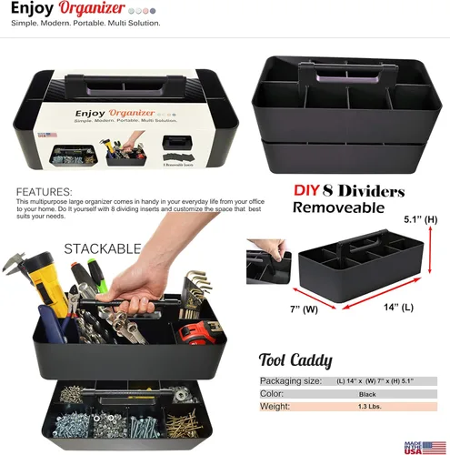 Miniatura 3 de Cesta grande portátil, divisores DIY, 8 compartimentos, organizador para suministros escolares, de oficina, para el hogar y negocios, cesta portátil