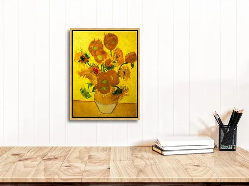 Miniatura 3 de Wieco Art Arte de pared enmarcado de jarrón con quince girasoles por Vincent Van Gogh, pinturas de reproducción de pinturas abstractas en lienzo