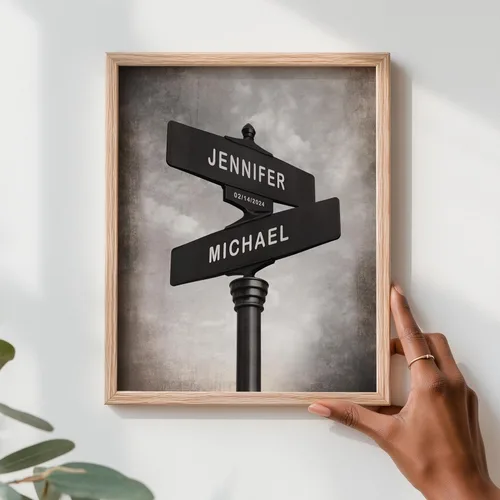 Miniatura 4 de Impresión personalizada para parejas y familias – Regalo de boda, aniversario o nueva casa – Nombres y fecha personalizados – Arte de pared elegante