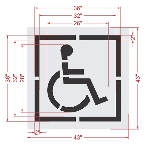 Miniatura 5 de Plantilla para pavimento – 28 x 26 pulgadas – Plantilla para discapacitados con borde (2 pulgadas de trazo) – 36 x 36 x 1/8 pulgadas (128 mil)