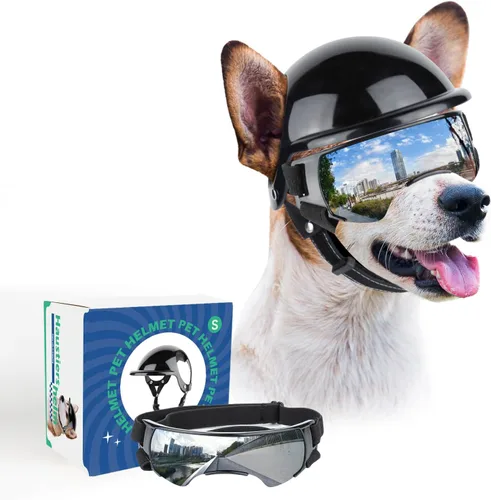 Miniatura 8 de Gafas para perros pequeños con casco, 2 lentes de sol para perros y casco de motocicleta para mascotas para razas pequeñas y medianas al aire libre