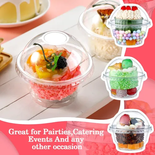 Miniatura 6 de Dingion Juego de 200 tazas de plástico transparente de 5 onzas para postres a granel con tapas de cúpula, vasos de frutas desechables para helado