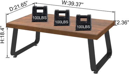 Miniatura 2 de IBF Mesa de centro rústica, mesa de té de madera maciza industrial, mesa de centro de madera real, mesa de café rectangular moderna y minimalista