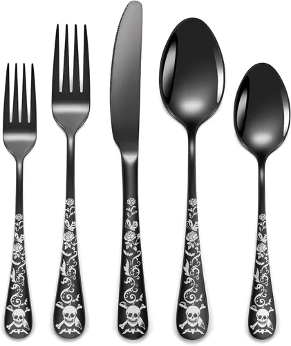 Miniatura 19 de Juego de cubiertos dorados de 20 piezas con tenedor para pastel, juego de cubiertos de acero inoxidable para 4, utensilios de cocina con mango