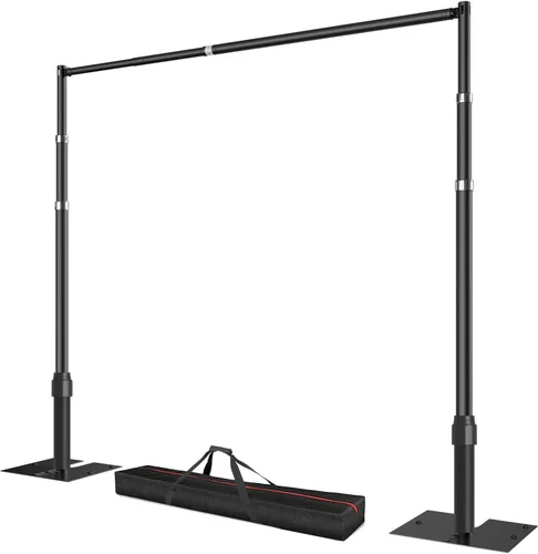 Soporte para telón de fondo de tubo y cortina, marco de fondo ajustable resistente de 10 x 10 pies con base de metal, soporte para telón de fondo