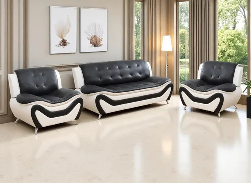 Miniatura 42 de Juego de sofá de cuero (3 piezas, cuero negro B), muebles de sala de estar para apartamento, material de estilo minimalista, fácil montaje B-cuero