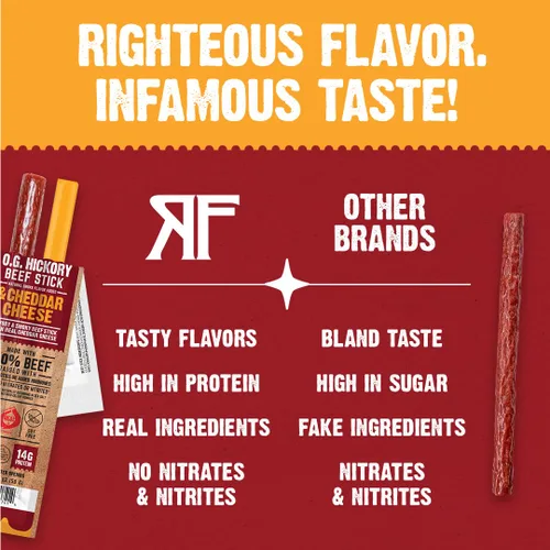 Miniatura 5 de Righteous Felon O.G. Palitos de carne de nogal y queso cheddar, 0.45 onzas de proteína, aperitivo de carne y queso estable en el mercado, 100% carne