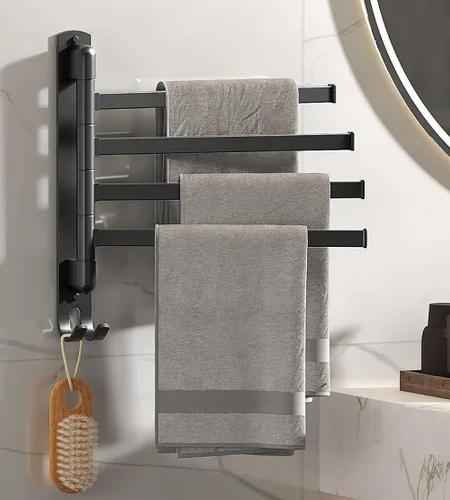 Miniatura 3 de Toalleros para baño, toallero giratorio autoadhesivo montado en la pared, soporte para toallas de baño de 4 barras para toallas enrolladas pequeñas
