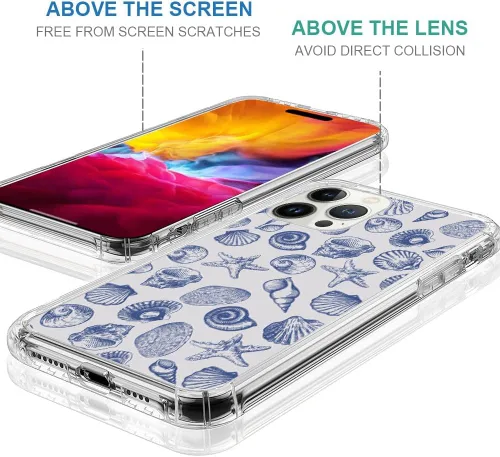 Miniatura 6 de DAIZAG Funda compatible con iPhone 13 Pro Max, bonita funda azul de conchas marinas para niñas y mujeres, funda transparente suave y transparente