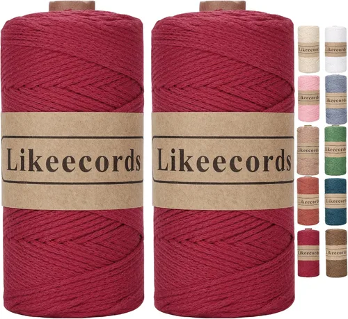 Miniatura 32 de Likeecords Cuerda de algodón 100% hilo de ganchillo de 0.079 pulgadas, cuerda trenzada de macramé, cuerda de macramé, hilo de ganchillo para regalo