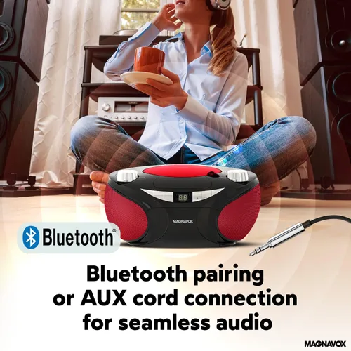 Miniatura 6 de Magnavox MD6949 Boombox de CD portátil de carga superior con radio estéreo AM/FM y tecnología inalámbrica Bluetooth en negro Compatible