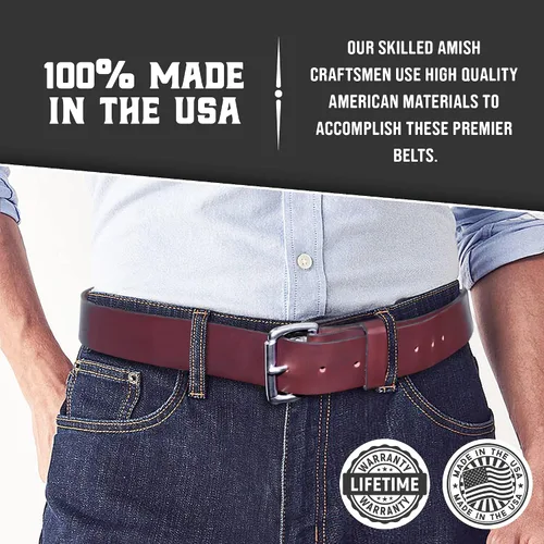 Miniatura 5 de Cinturón de cuero genuino de grano completo para hombre, hecho a mano por Amish-Heavy Duty Mens Belt 1.5 Wide 914 Oz-Made in USA