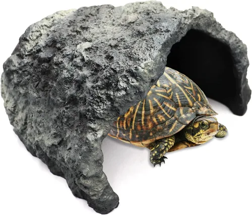 Cueva de piel de reptil extra grande, cueva de resina, accesorios de decoración de acuario, tortuga lagarto para ocultar hábitat de 10.23 x 9.44 x