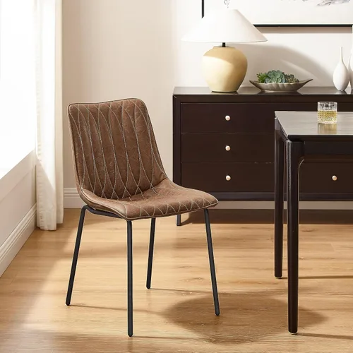 Miniatura 6 de Art Leon Sillas de comedor, juego de 2, sillas tapizadas de piel sintética para cocina, comedor, sillas laterales modernas sin brazos con patas