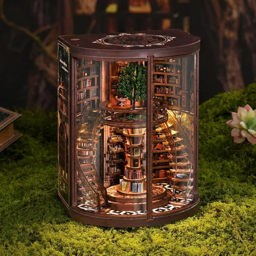 Miniatura 7 de Kit de rincón de libros para adultos y adolescentes – Biblioteca de casa en miniatura de bricolaje, biblioteca anillo de sabiduría rompecabezas