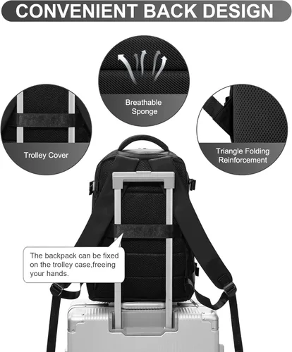 Miniatura 5 de WONHOX - Mochila grande, aprobada para vuelo, unisex, para viajes, trabajo, negocios o laptop, a1-Negro, Medium