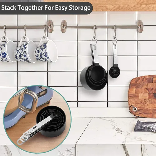 Miniatura 3 de Juego de 8 tazas y cucharas medidoras/tazas medidoras anidables con mango de acero inoxidable/para ingredientes secos y líquidos (gris oscuro)