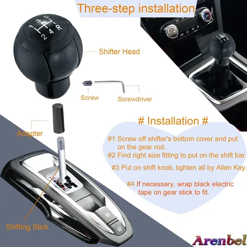 Miniatura 4 de Pomo de Palanca de Cambios de Cuero de 5 Velocidades Cabeza Bola Shifter de Carreras Manija Compatible con la Mayoría de Vehículos Manuales, Negro