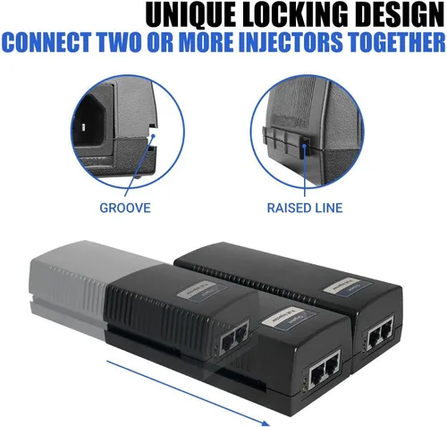 Miniatura 4 de Inyector PoE++ de 60W, Adaptador Gigabit BV-Tech de Alimentación a través de Ethernet Cumple con 802.3af/at/bt Enchufe y Reproducción, Hasta 325