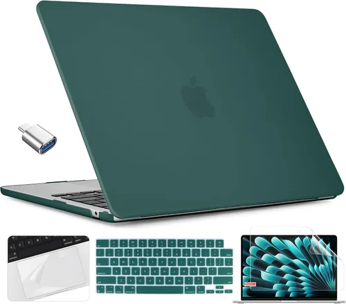 Miniatura 19 de TWOLSKOO Compatible con funda para MacBook Air M4 de 15 pulgadas versión 2025-2023 M4 A3241 M3 A3114 M2 A2941, carcasa rígida de plástico y Cristal