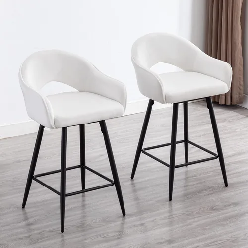 Miniatura 9 de DUOMAY Juego de 2 taburetes de bar giratorios, modernos taburetes de altura de mostrador de 26 pulgadas, silla de isla de cocina tapizada de Blanco