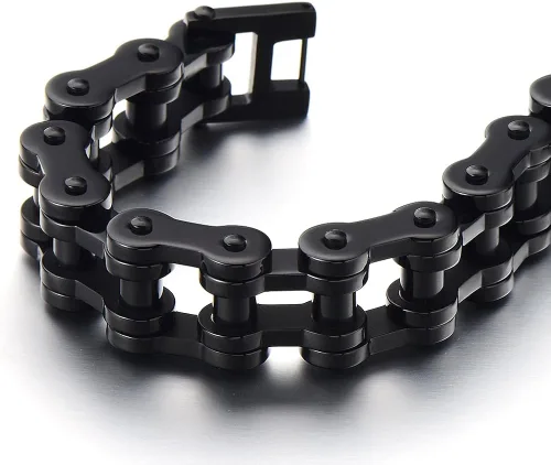 Miniatura 5 de Pulsera de cadena de motocicleta resistente para hombre, de acero inoxidable, color plateado, pulido