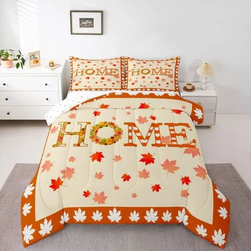 Miniatura 17 de Erosebridal Juego de edredón de gatos lindos para niños, juego de ropa de cama de calabaza y hoja de arce para niñas y niños, juego de edredón