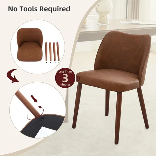 Miniatura 5 de GarveeHome Juego de 4 sillas de comedor de cuero tapizadas de poliuretano con patas de madera, respaldo de ala, sillas de cocina de madera