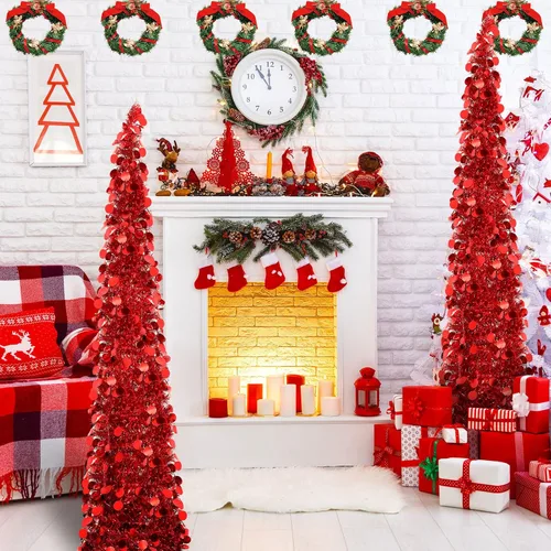 Miniatura 3 de Aoriher Árbol de Navidad de Oropel Emergente Preiluminado de 5 pies, Decoración Reutilizable Plegable con Lentejuelas Artificiales, Árbol Delgado