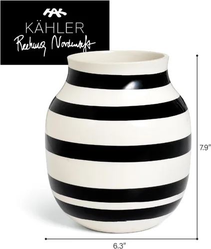 Miniatura 4 de Hak Kähler Omaggio - Jarrón de porcelana con rayas, moderno jarrón redondo, bulboso y escandinavo para flores, negro, 7.9 in