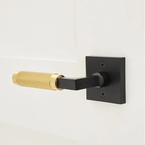 Miniatura 3 de Explore Hardware Ginebra - Manija de puerta de latón macizo – Negro mate y mango decorativo sin giro dorado satinado