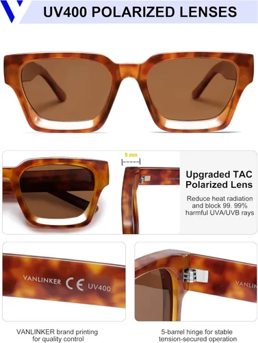 Miniatura 111 de VANLINKER Gafas de sol cuadradas gruesas para hombres y mujeres, retro, rectangulares, con protección UV400, VL9731