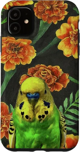 iPhone 11 Budgie Orange Yellow Marigolds Vintage Flower Pattern Case