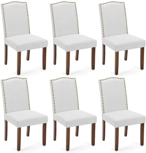 Miniatura 14 de Juego de 2 sillas de cocina modernas tapizadas de tela con ribete de cabeza de clavo y soporte lumbar ergonómico para sala de estar y comedor Marrón