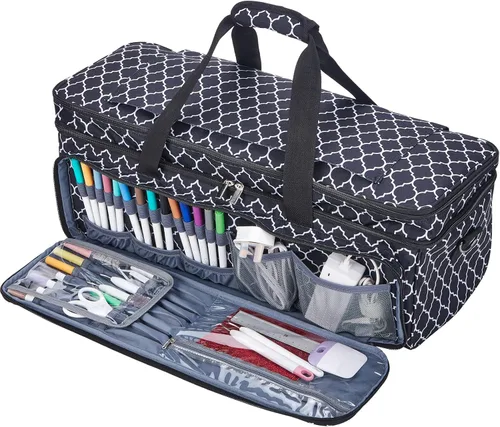 Miniatura 4 de Estuche de transporte de doble capa con bolsillo para tapete para Cricut Maker 4, Explore 4, múltiples compartimentos frontales grandes
