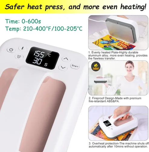 Miniatura 3 de Prensa de Calor Pequeña Máquina de Prensa de Calor para Transferencia de Calor, 7 × 5 pulgadas Portátil Easy Press Mini Prensa de Calor para Regalo