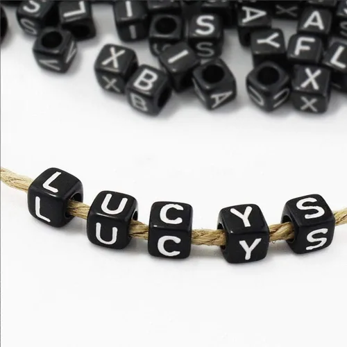 Miniatura 5 de ToBeIT Cuentas acrílicas del alfabeto de la A a la Z, 1000 cuentas para hacer joyas, pulseras, collares (0.236 pulgadas) (negro)