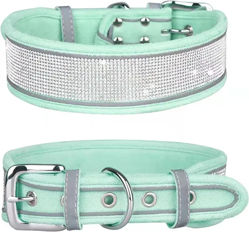 Miniatura 7 de Collar de perro con diamantes de imitación, suave, cómodo, elegante, con rayas reflectantes brillantes, collar de cristal de diamante ajustable