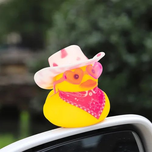 Miniatura 9 de wonuu Decoración de pato de goma para automóvil, accesorios de decoración de tablero de instrumentos de pato vaquero occidental con mini anillo