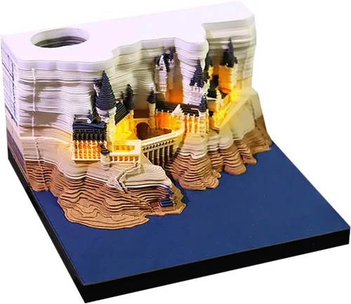 Bloc de notas 3D con castillo y luces, notas adhesivas multifuncionales, papel artesanal para oficina y hogar, decoración, notas mágicas sin