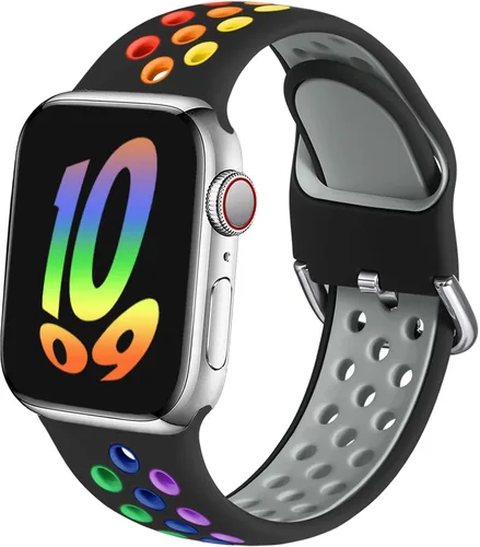 Correa deportiva compatible con Apple Watch 42mm 44mm 45mm 46mm 49mm 38mm 40mm 41mm para mujeres y hombres, correa de repuesto transpirable de Negro