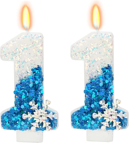Miniatura 27 de Velas temáticas de cumpleaños de nieve congelada, vela de cumpleaños número 4 para suministros de fiesta, decoración de fiesta de cumpleaños Azul