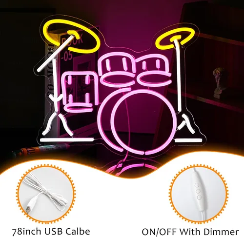 Miniatura 3 de Señal de Juego de Tambores de Neón Regulable Luz de Neón LED Vibrante para Amantes de la Música Decoración de Pared para Dormitorio Estudio Bar Luz